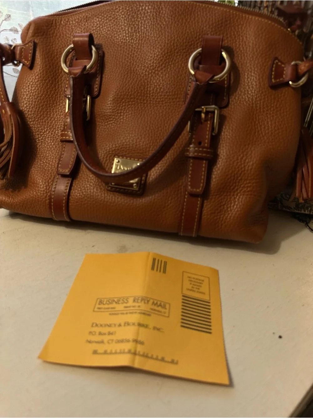 Dooney & Bourke Rustic Brown Pebbled Leather Domed Tassel Satchel - Picture 5 of 12